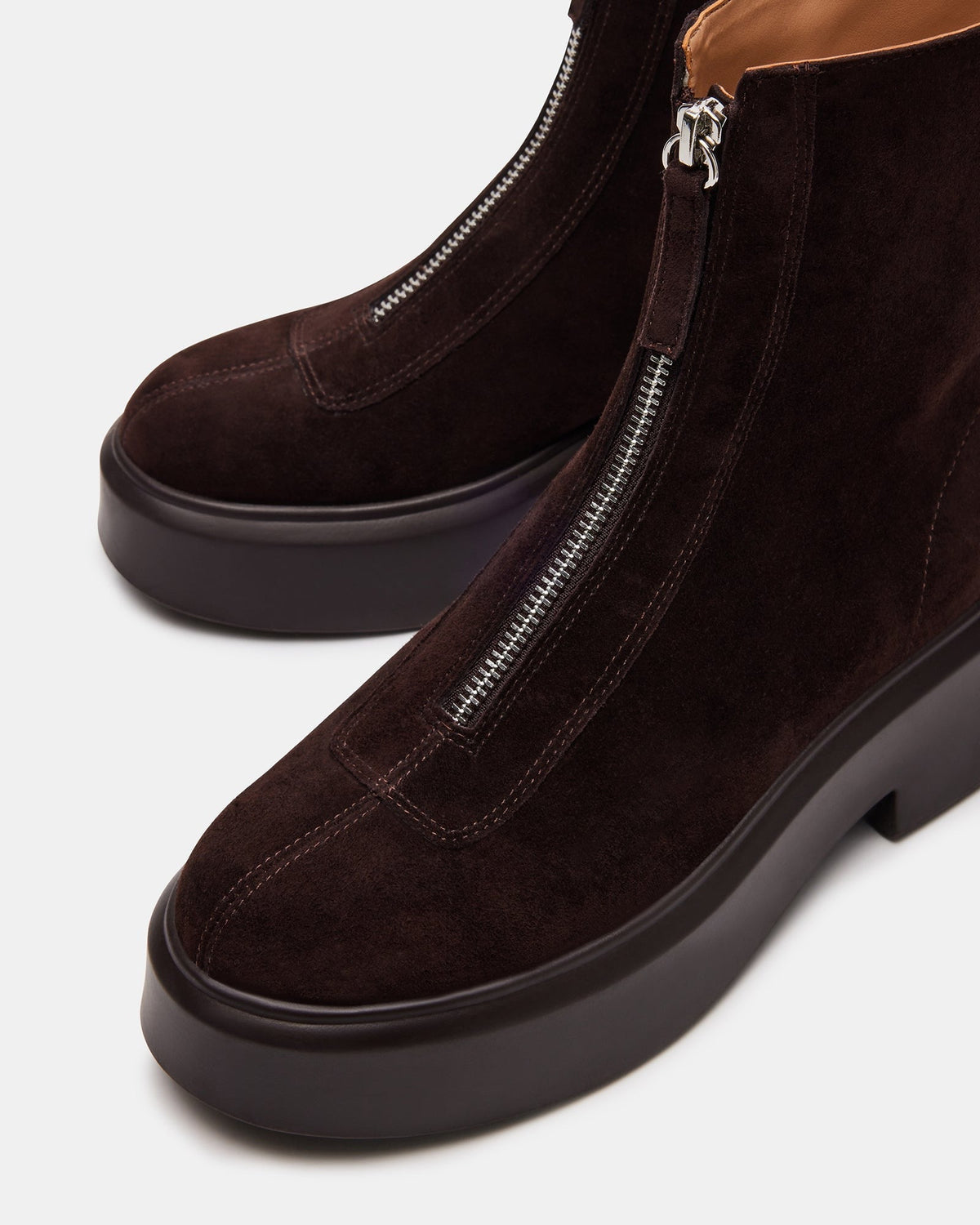 Steve Madden JONES Chocolate Brown Suede Zipper Lug Women's Ankle Boot