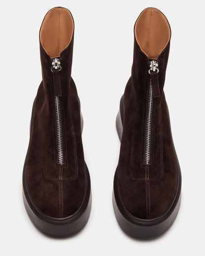Steve Madden JONES Chocolate Brown Suede Zipper Lug Women's Ankle Boot
