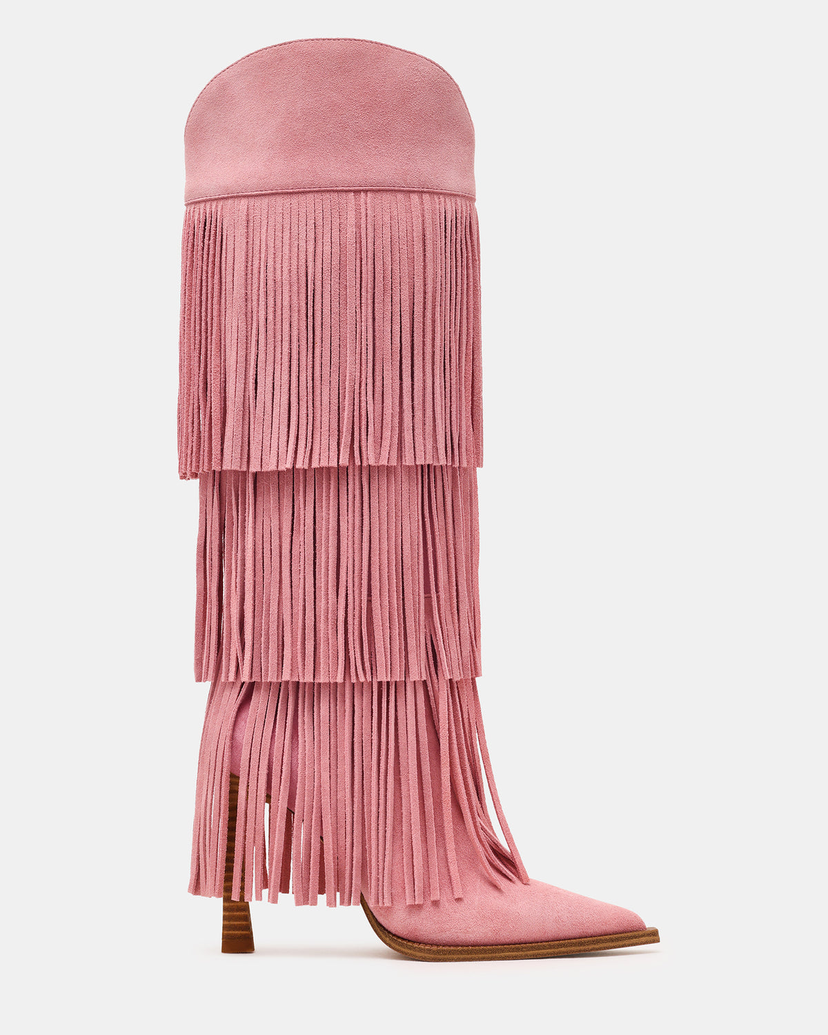 Steve Madden KINZEE Fringe Pink Suede Pointed-Toe Knee-High Western Stiletto Women's Boot