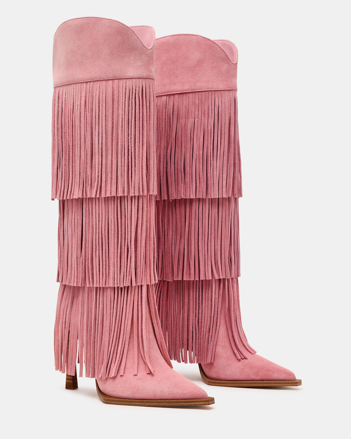 Steve Madden KINZEE Fringe Pink Suede Pointed-Toe Knee-High Western Stiletto Women's Boot