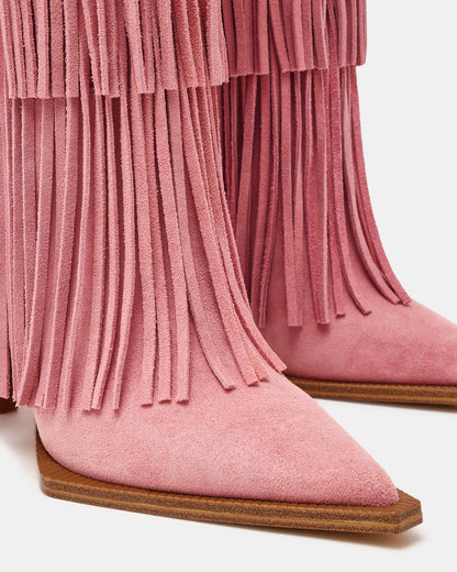 Steve Madden KINZEE Fringe Pink Suede Pointed-Toe Knee-High Western Stiletto Women's Boot