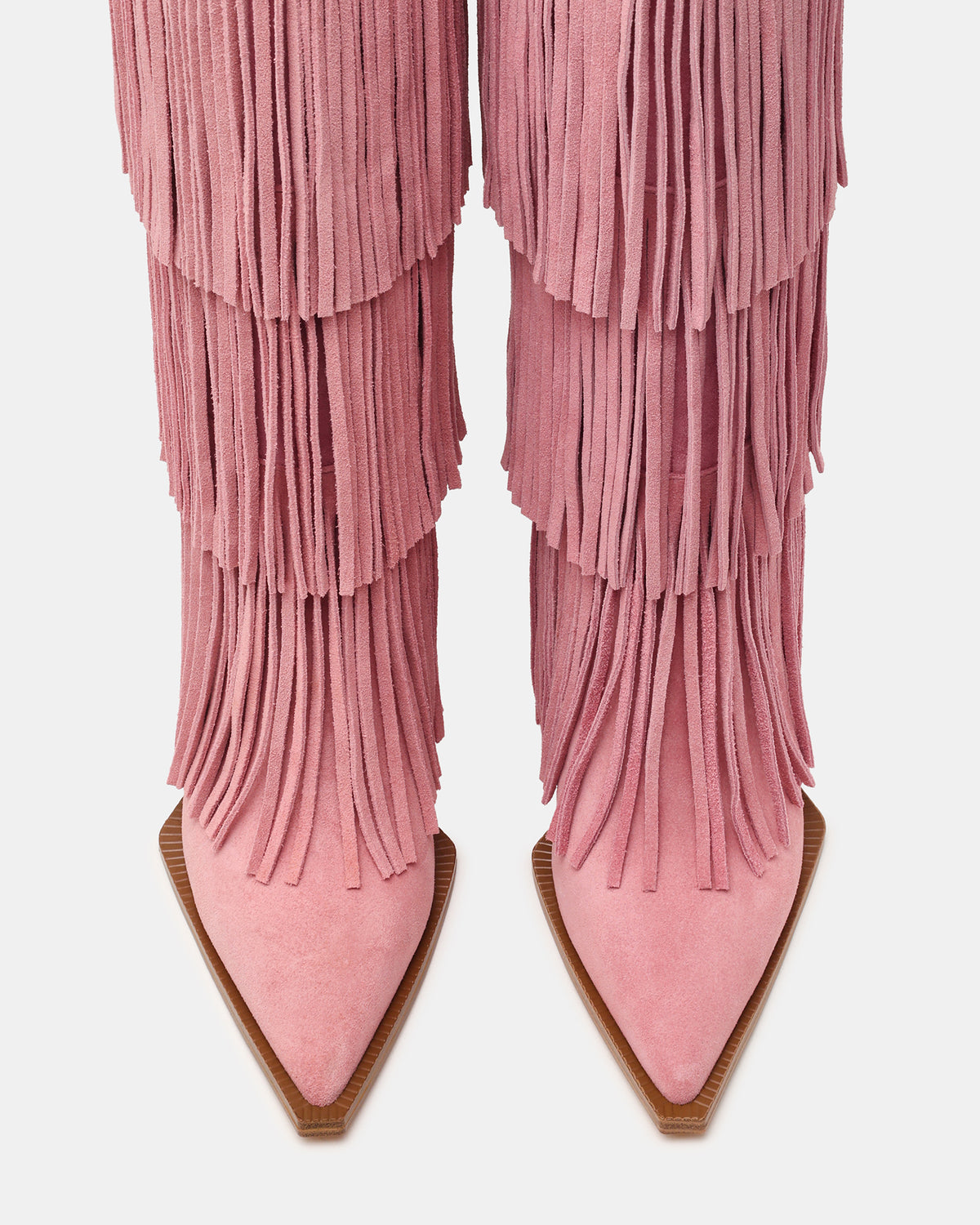 Steve Madden KINZEE Fringe Pink Suede Pointed-Toe Knee-High Western Stiletto Women's Boot