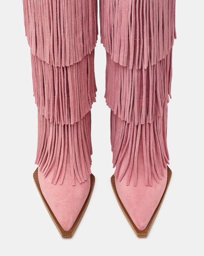 Steve Madden KINZEE Fringe Pink Suede Pointed-Toe Knee-High Western Stiletto Women's Boot