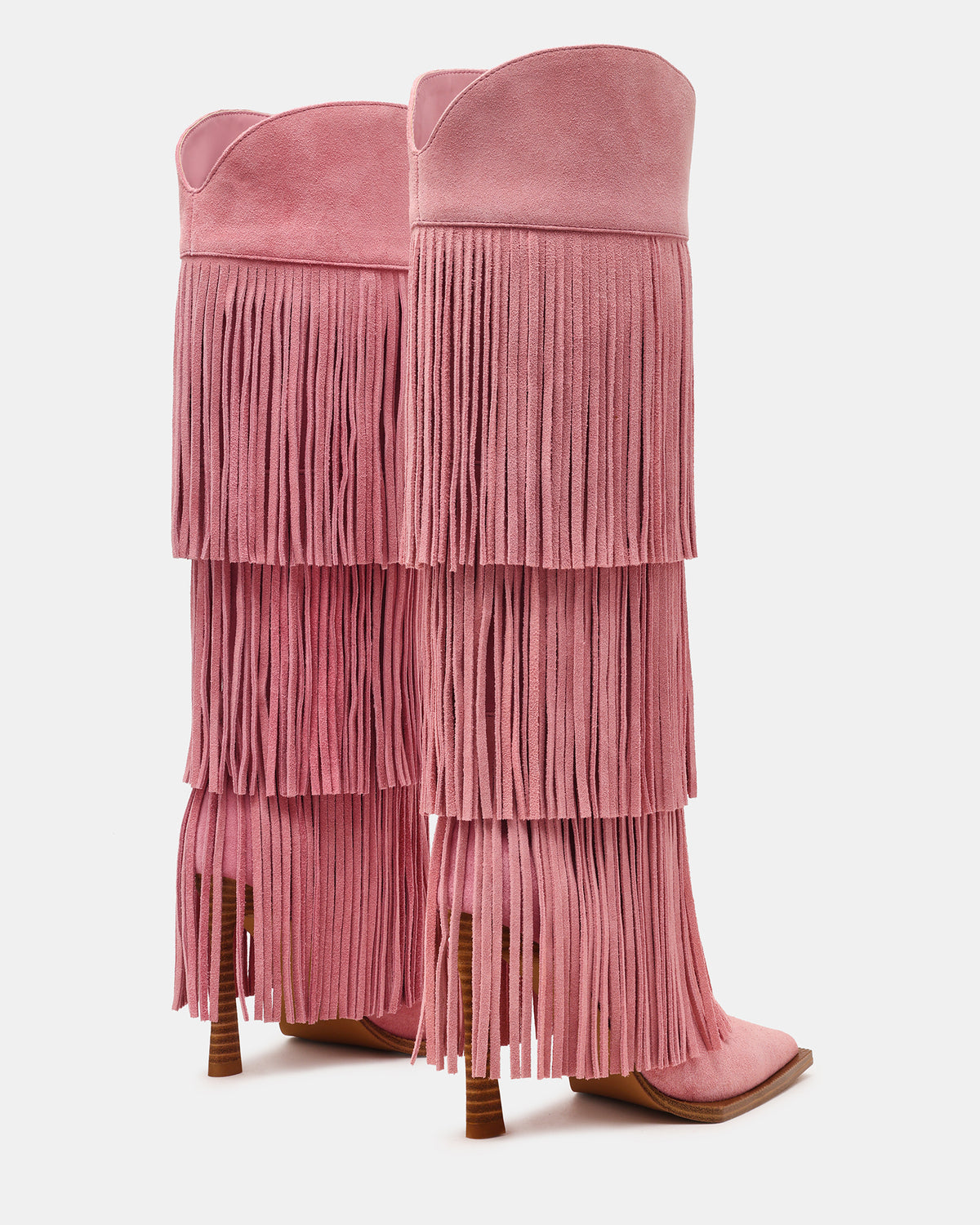 Steve Madden KINZEE Fringe Pink Suede Pointed-Toe Knee-High Western Stiletto Women's Boot