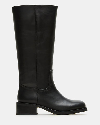 Steve Madden RIGGS Black Leather Wide Calf Square-Toe Women's Boot