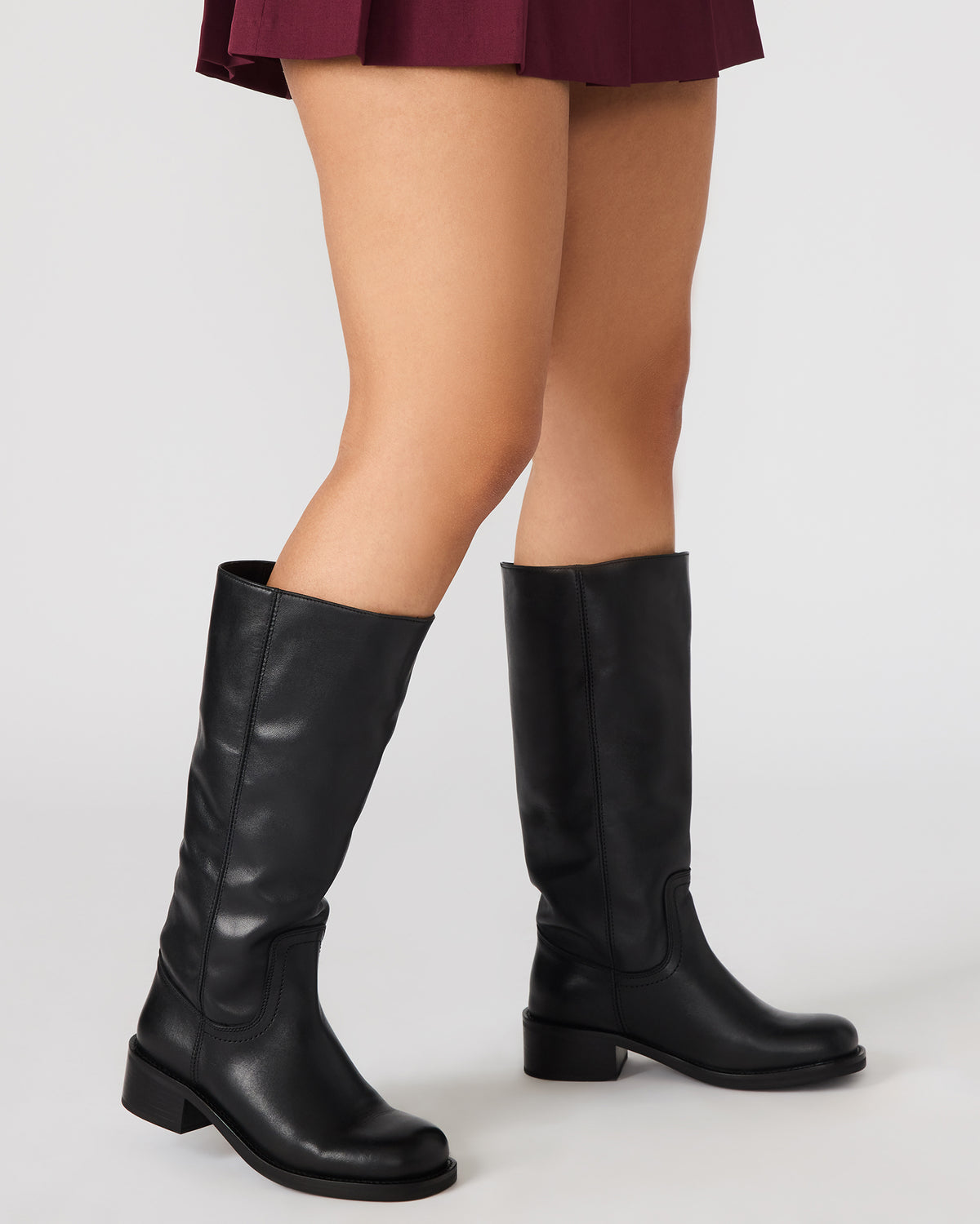 Steve Madden RIGGS Black Leather Wide Calf Square-Toe Women's Boot