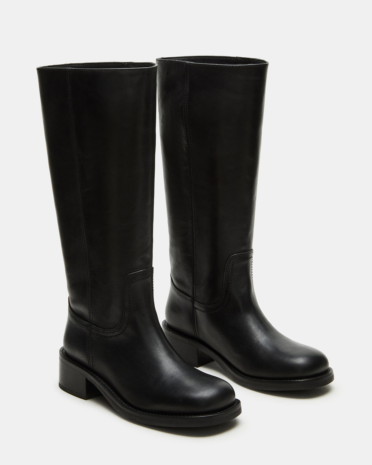 Steve Madden RIGGS Black Leather Wide Calf Square-Toe Women's Boot