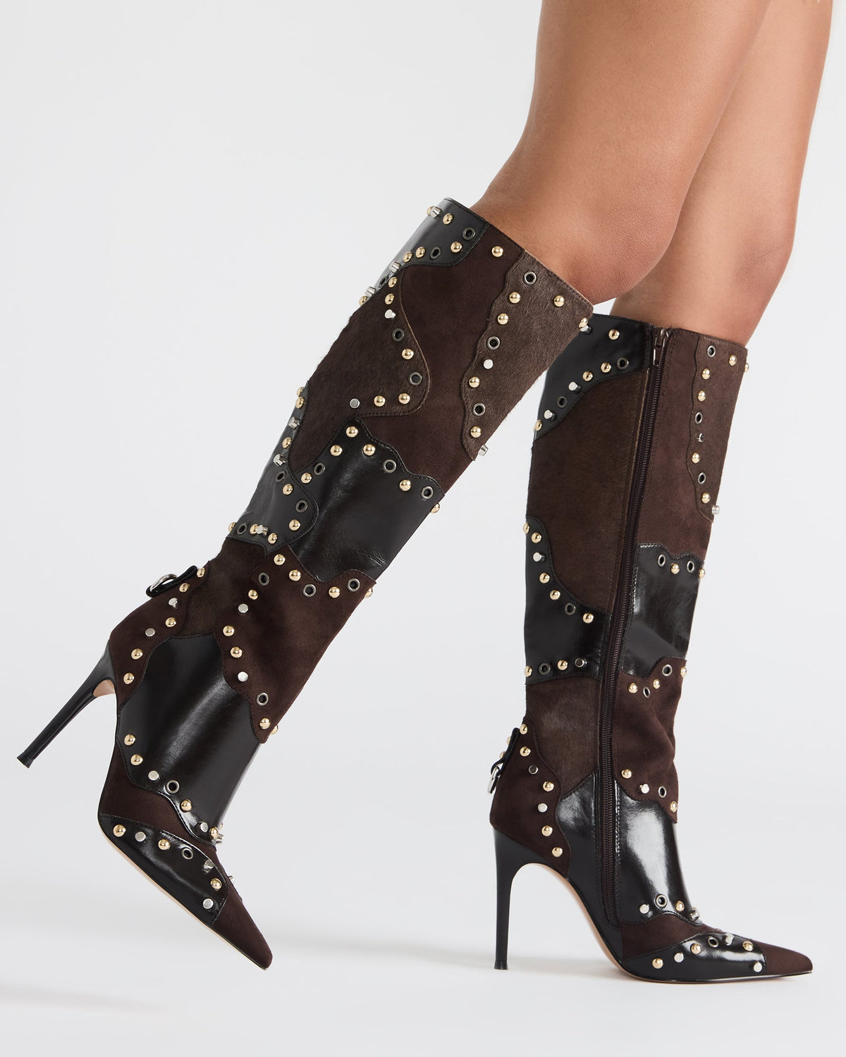 Steve Madden REVIVE Brown Multi Pointed-Toe Knee-High Stiletto Women's Boot