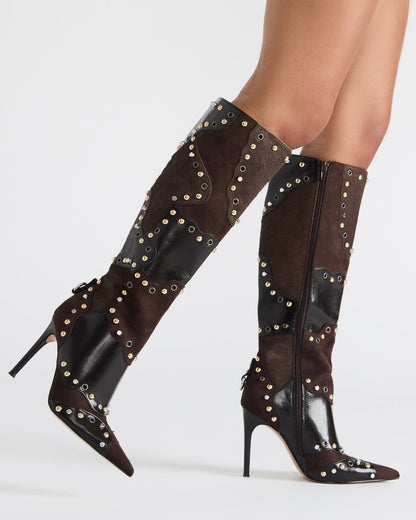 Steve Madden REVIVE Brown Multi Pointed-Toe Knee-High Stiletto Women's Boot