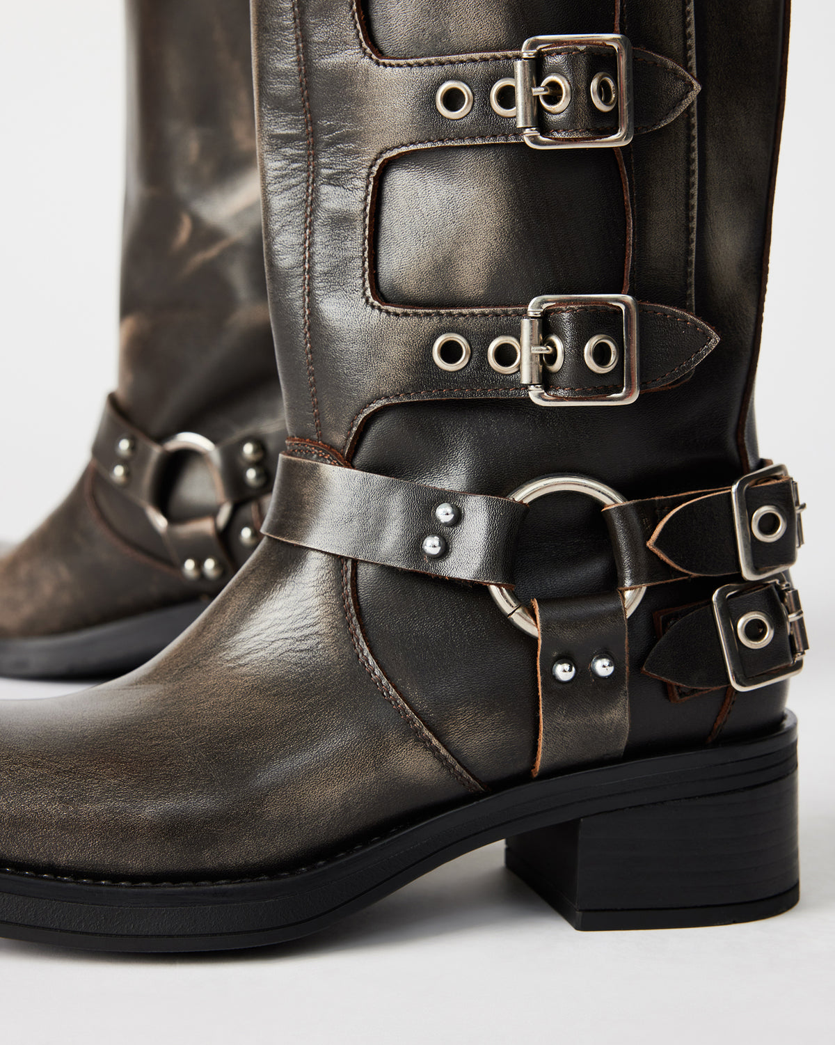 Steve Madden ROCKY Brown Distressed Women's Knee-High Moto Boots
