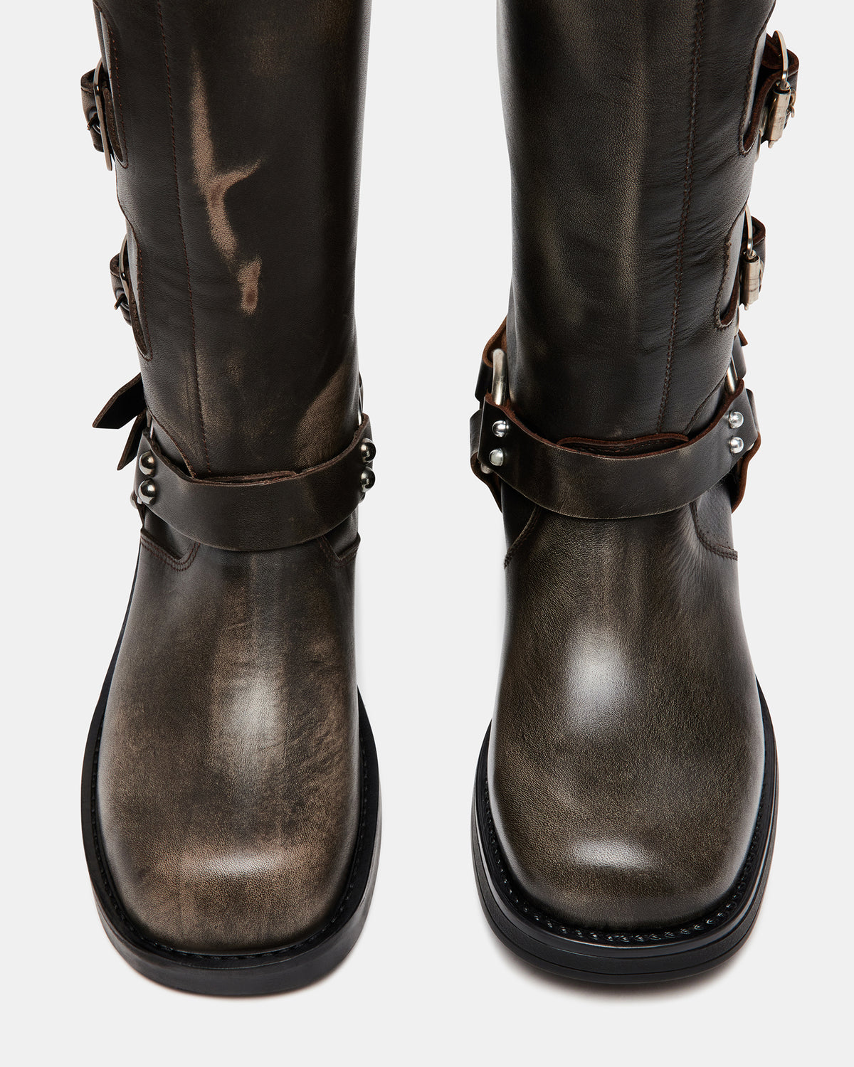 Steve Madden ROCKY Brown Distressed Women's Knee-High Moto Boots