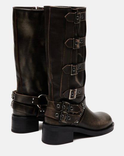 Steve Madden ROCKY Brown Distressed Women's Knee-High Moto Boots