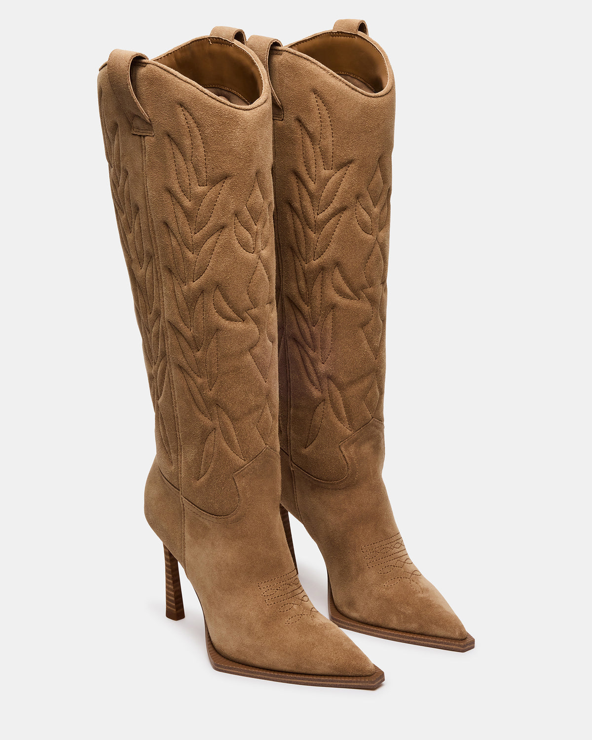 Steve Madden KINZEE Taupe Suede Pointed-Toe Knee-High Western Stiletto Women's Boot