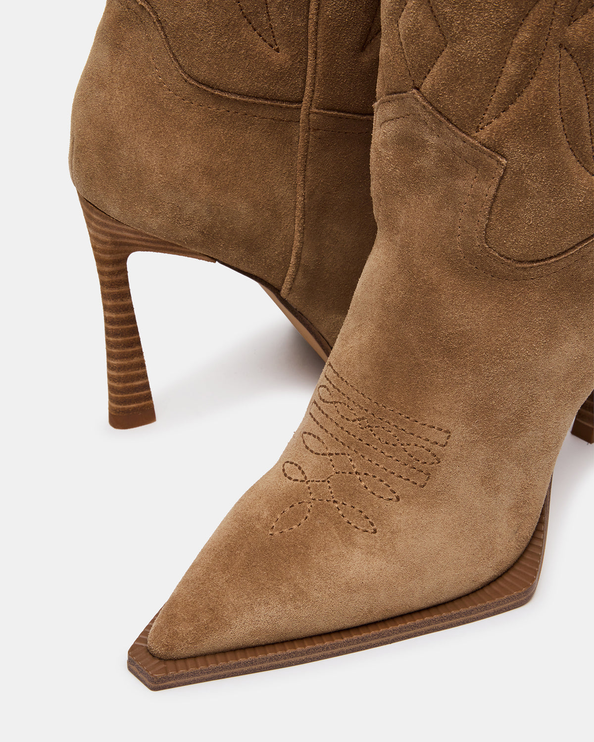 Steve Madden KINZEE Taupe Suede Pointed-Toe Knee-High Western Stiletto Women's Boot