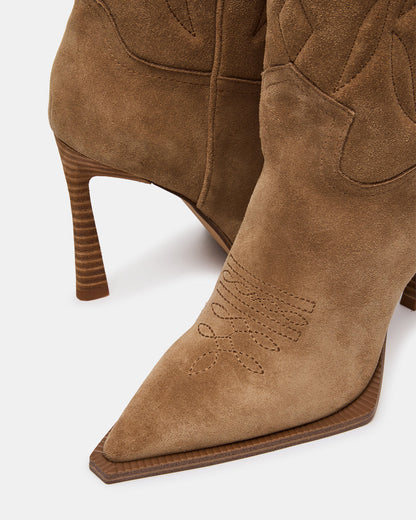 Steve Madden KINZEE Taupe Suede Pointed-Toe Knee-High Western Stiletto Women's Boot