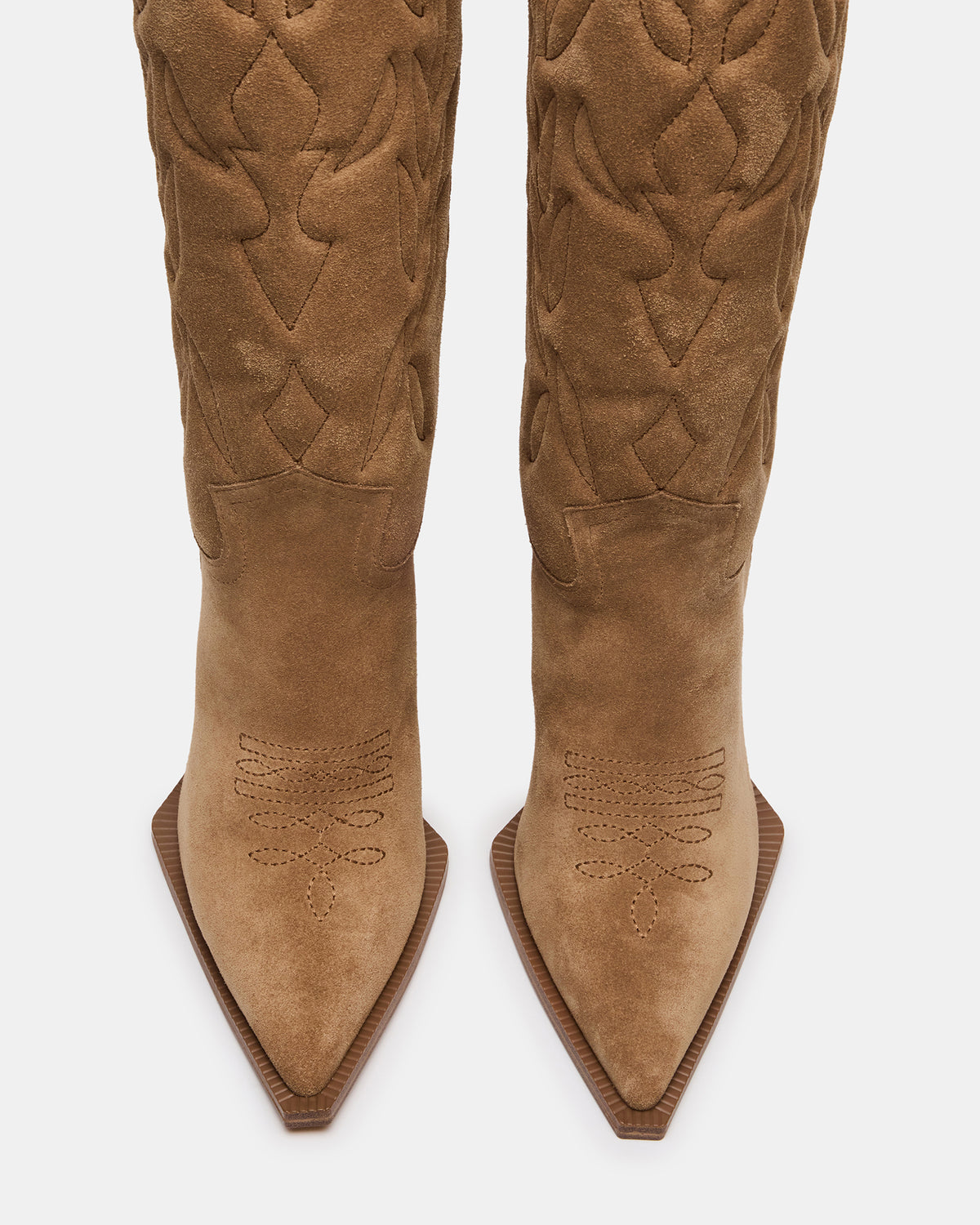 Steve Madden KINZEE Taupe Suede Pointed-Toe Knee-High Western Stiletto Women's Boot