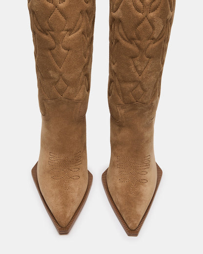 Steve Madden KINZEE Taupe Suede Pointed-Toe Knee-High Western Stiletto Women's Boot