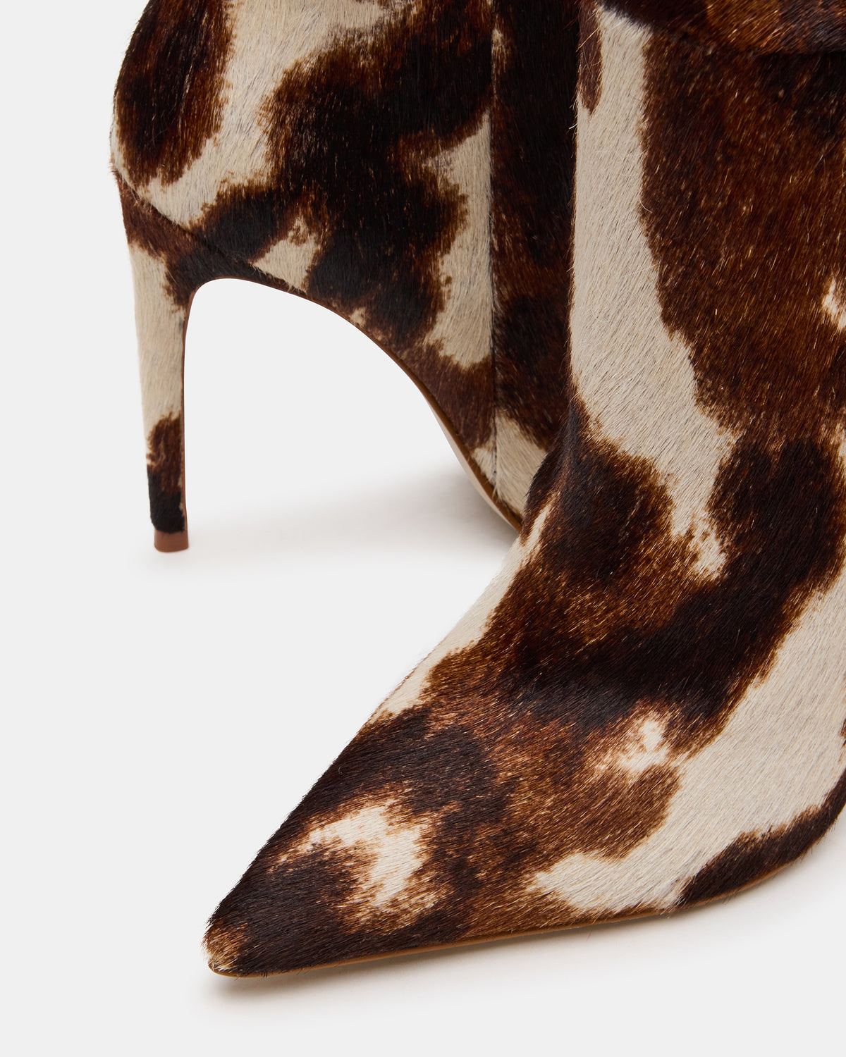 Steve Madden NITRO Brown Cow Print Pointed-Toe Stiletto Heel Knee-High Women's Boots