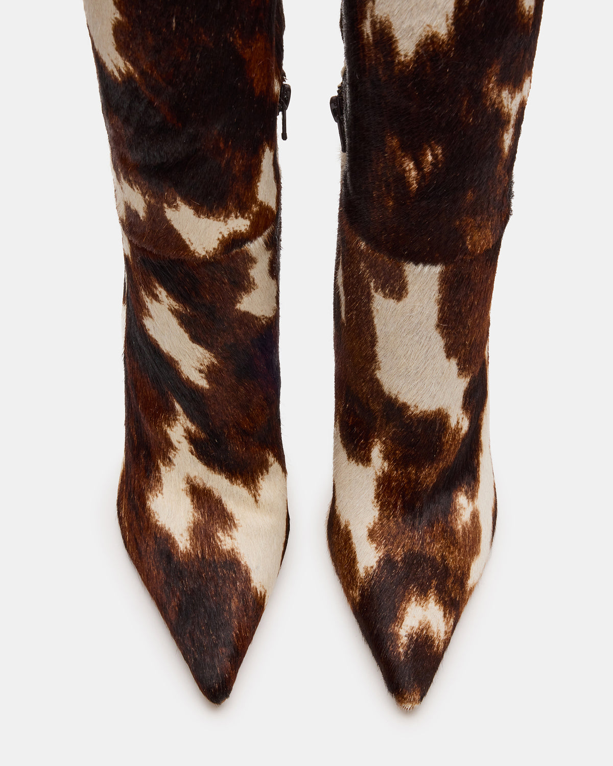 Steve Madden NITRO Brown Cow Print Pointed-Toe Stiletto Heel Knee-High Women's Boots