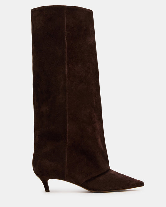 Steve Madden LUCA Brown Suede Pointed-Toe Cuffed Kitten Heel Women's Boot