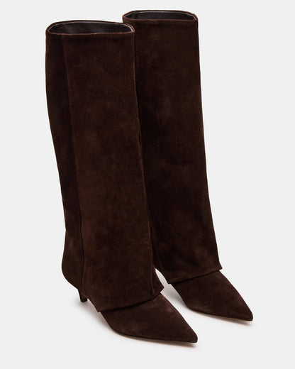 Steve Madden LUCA Brown Suede Pointed-Toe Cuffed Kitten Heel Women's Boot