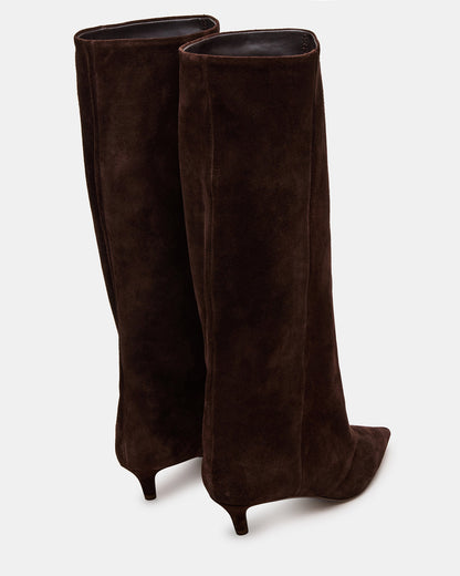 Steve Madden LUCA Brown Suede Pointed-Toe Cuffed Kitten Heel Women's Boot