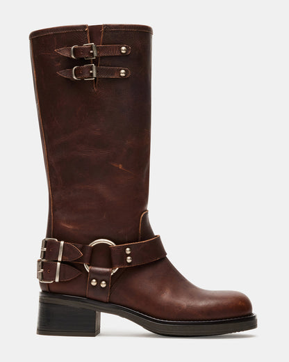 Steve Madden ASTOR Brown Leather Knee-High Boot | Women's Boots