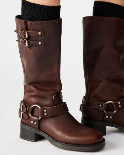 Steve Madden ASTOR Brown Leather Knee-High Boot | Women's Boots