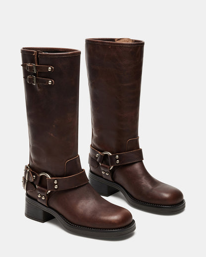 Steve Madden ASTOR Brown Leather Knee-High Boot | Women's Boots