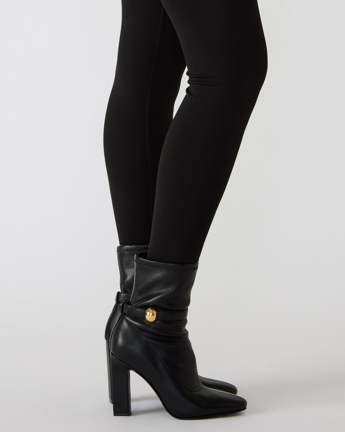 Steve Madden AROMA Black Buckle Gold Detail Block Heel Women's Ankle Boot