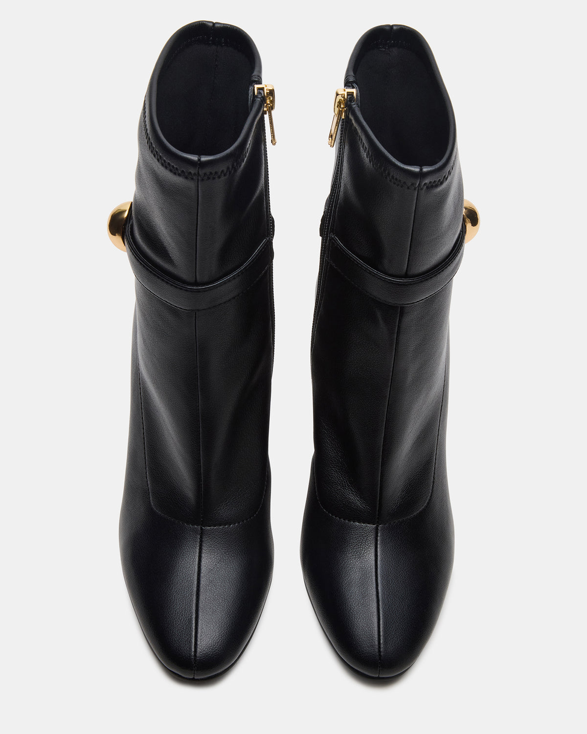 Steve Madden AROMA Black Buckle Gold Detail Block Heel Women's Ankle Boot