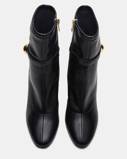 Steve Madden AROMA Black Buckle Gold Detail Block Heel Women's Ankle Boot