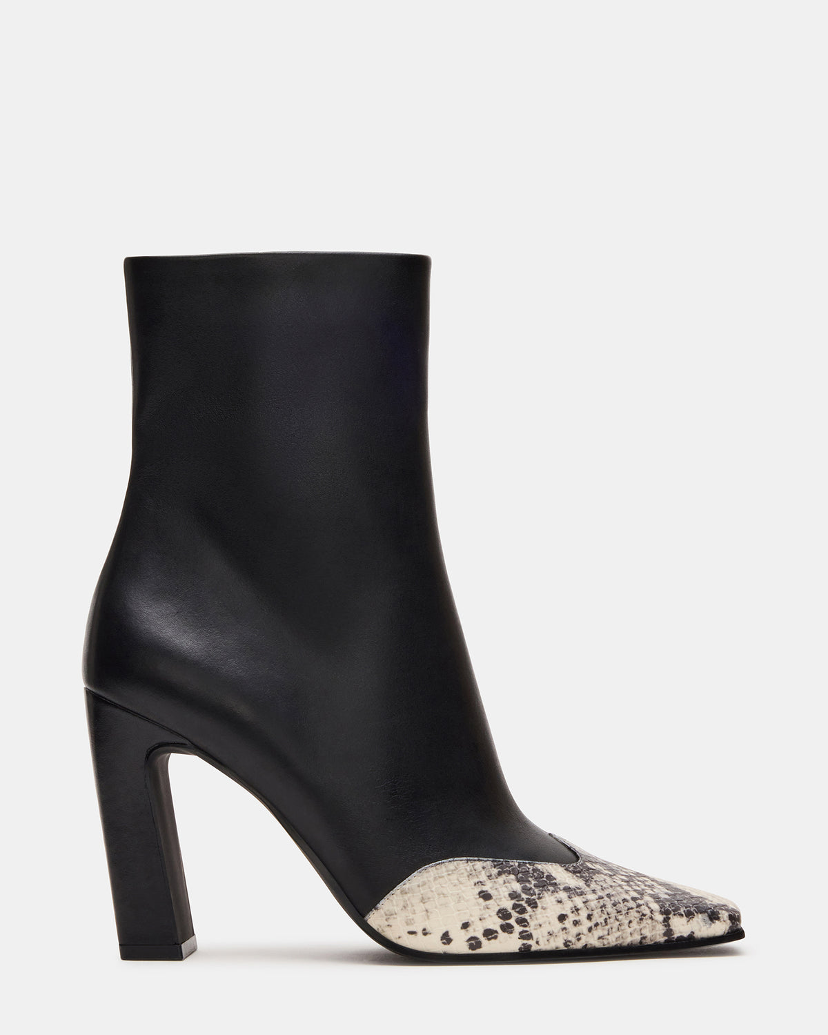 Steve Madden LYLE Black Leather with Snake Square-Toe Heeled Women's Ankle Boot
