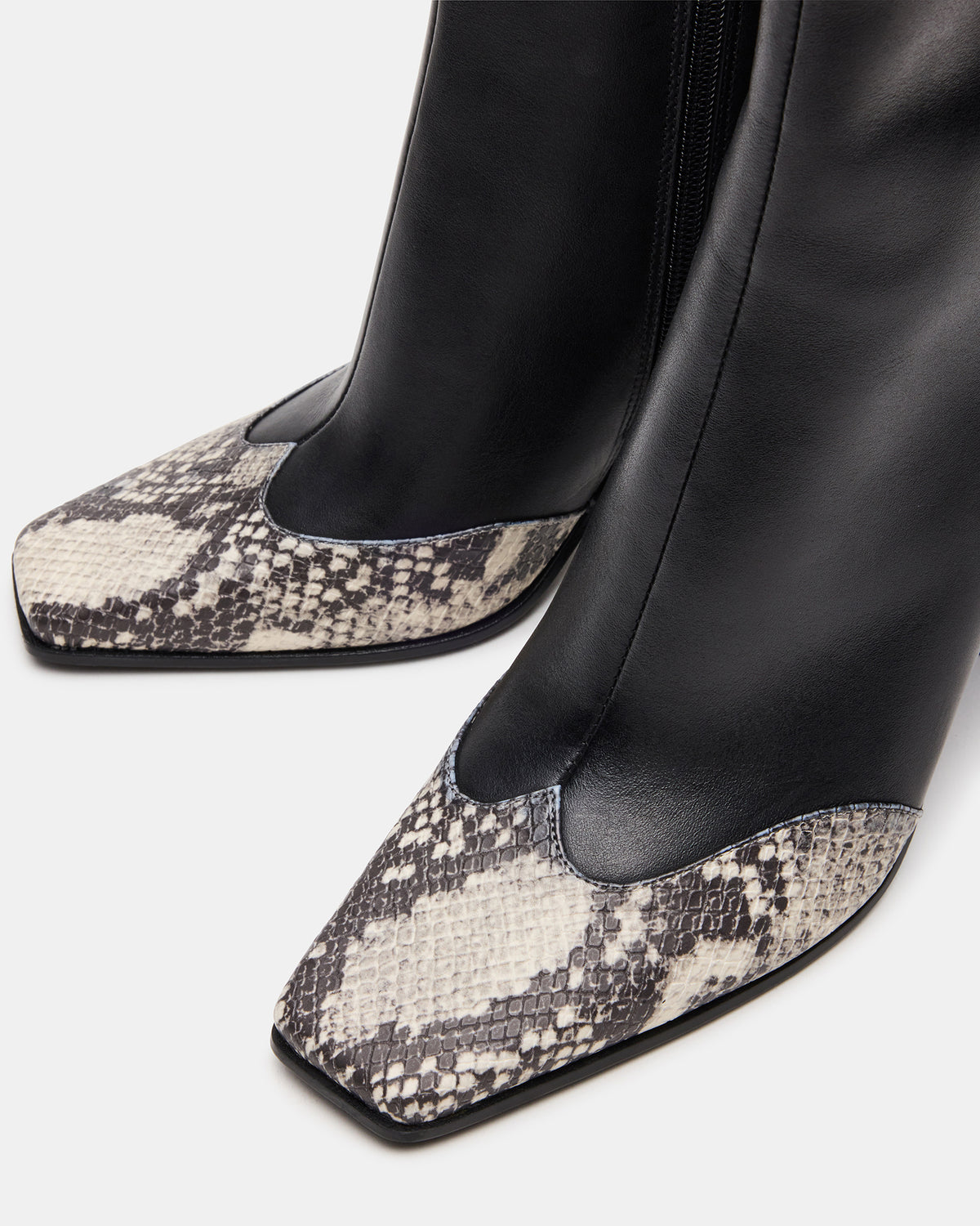 Steve Madden LYLE Black Leather with Snake Square-Toe Heeled Women's Ankle Boot