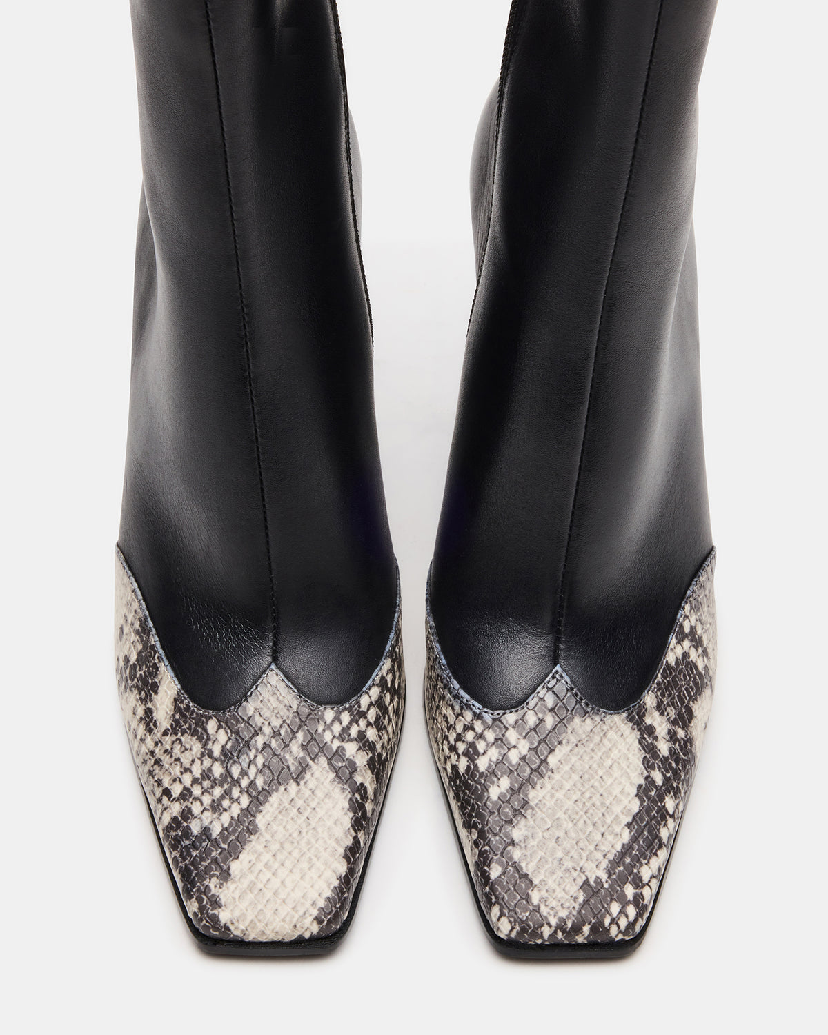 Steve Madden LYLE Black Leather with Snake Square-Toe Heeled Women's Ankle Boot