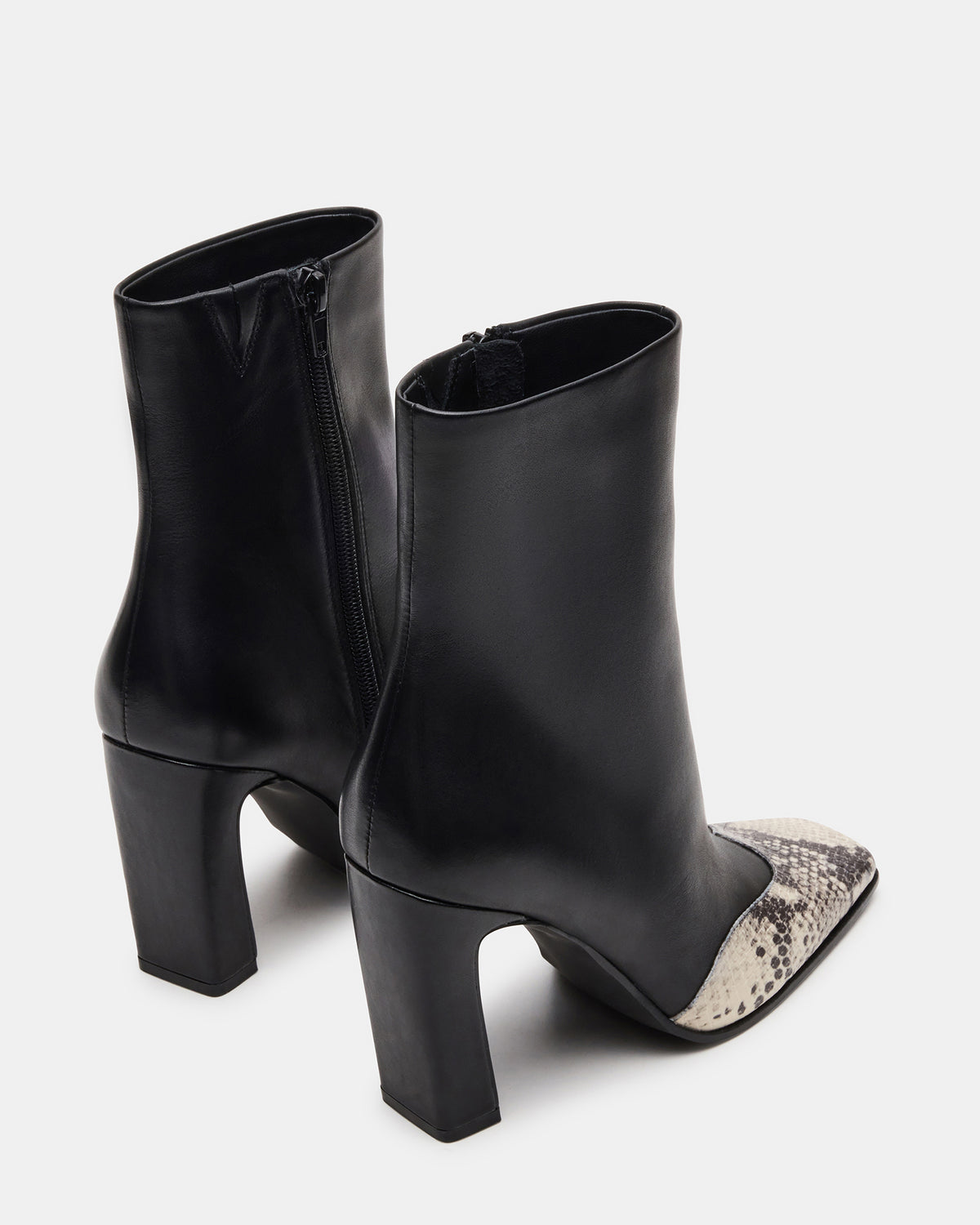 Steve Madden LYLE Black Leather with Snake Square-Toe Heeled Women's Ankle Boot