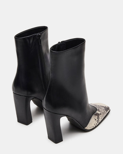 Steve Madden LYLE Black Leather with Snake Square-Toe Heeled Women's Ankle Boot