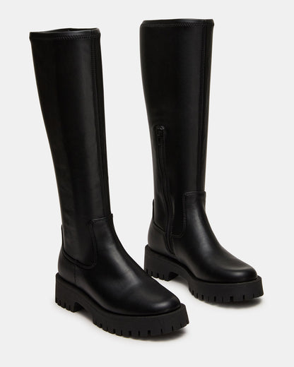 Steve Madden LABELLE Black Knee-High Lug Platform Women's Boot