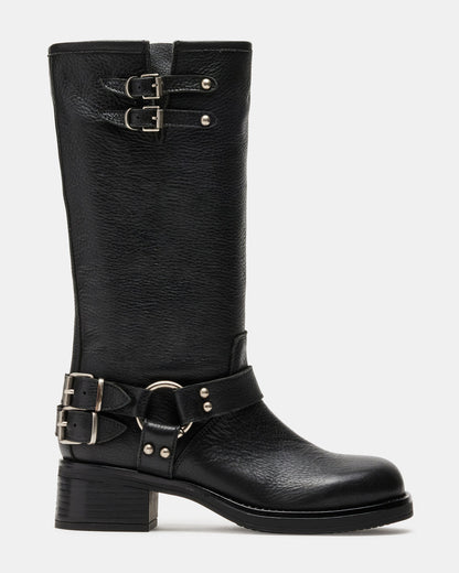 Steve Madden ASTOR Black Leather Knee-High Boot | Women's Boots