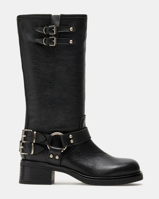 Steve Madden ASTOR Black Leather Knee-High Boot | Women's Boots