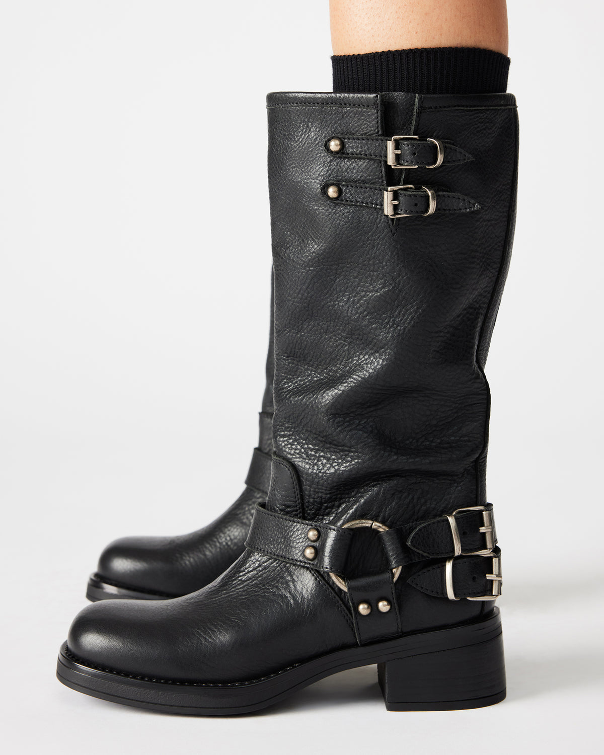 Steve Madden ASTOR Black Leather Knee-High Boot | Women's Boots