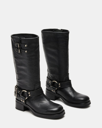 Steve Madden ASTOR Black Leather Knee-High Boot | Women's Boots