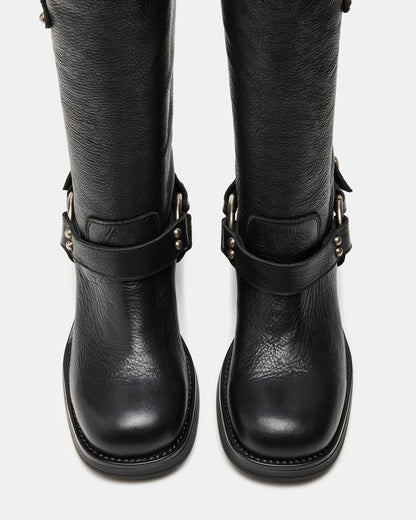 Steve Madden ASTOR Black Leather Knee-High Boot | Women's Boots