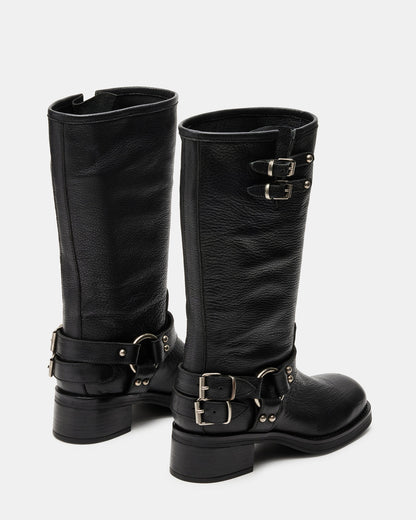 Steve Madden ASTOR Black Leather Knee-High Boot | Women's Boots