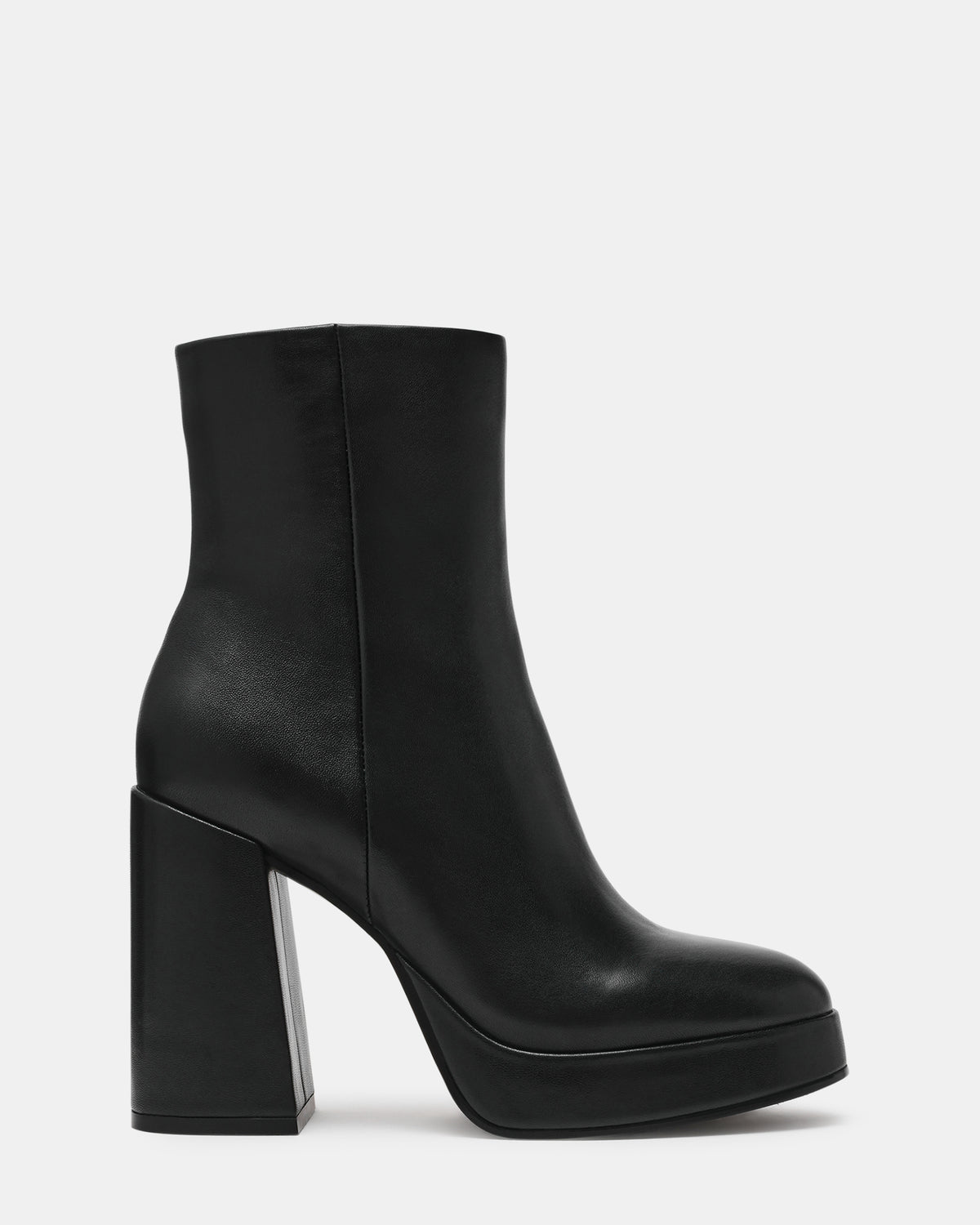 Steve Madden TYRA Black Leather Platform Block Heel Women's Ankle Boot