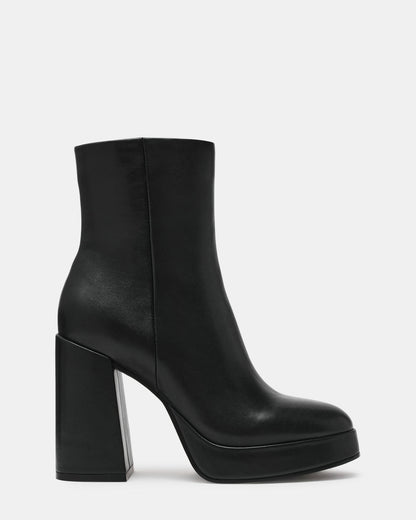Steve Madden TYRA Black Leather Platform Block Heel Women's Ankle Boot