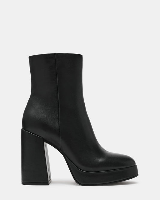 Steve Madden TYRA Black Leather Platform Block Heel Women's Ankle Boot
