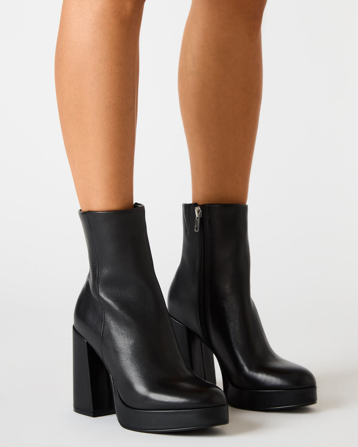 Steve Madden TYRA Black Leather Platform Block Heel Women's Ankle Boot