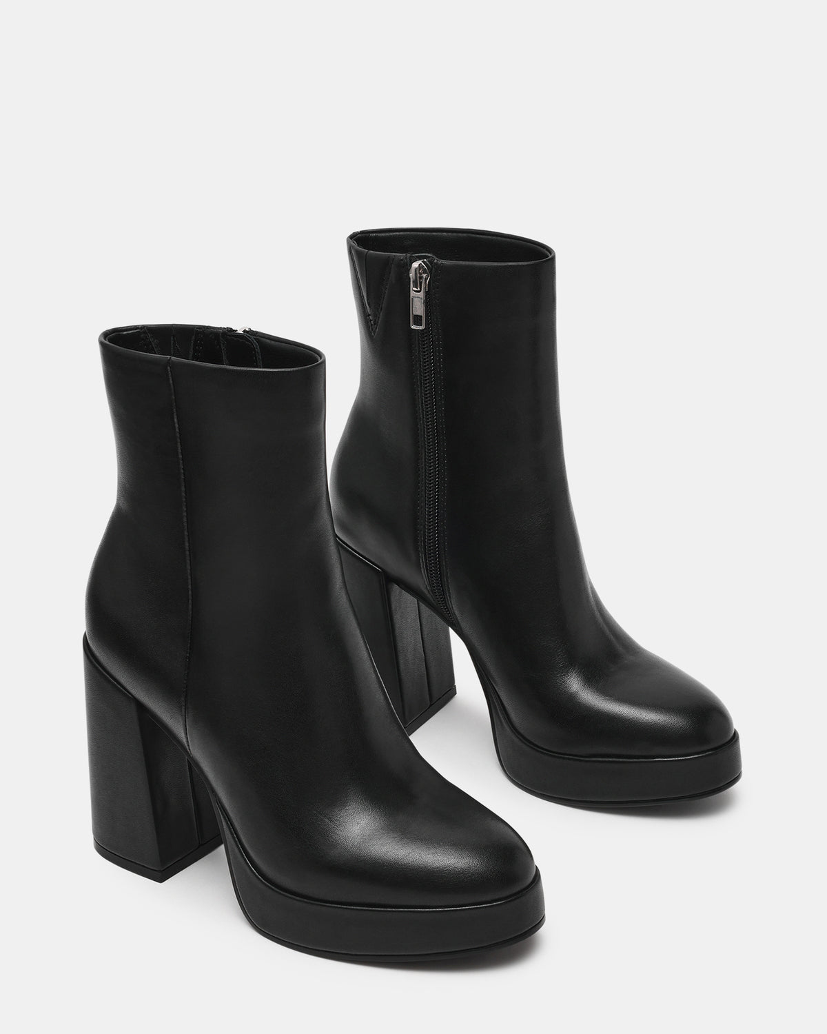 Steve Madden TYRA Black Leather Platform Block Heel Women's Ankle Boot