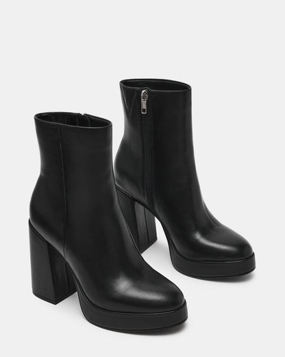 Steve Madden TYRA Black Leather Platform Block Heel Women's Ankle Boot